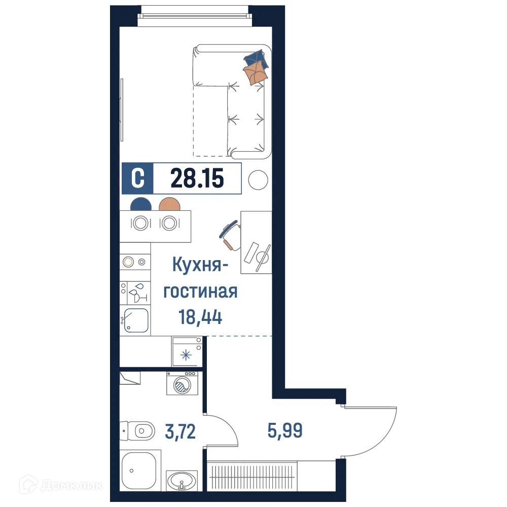 Планировка студии квартиры 28.15 м² в ЖК Максималист, г. Мурино — фото 1