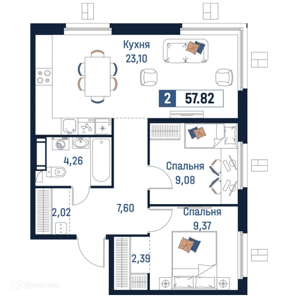 Планировка 2 комн. в ЖК Максималист