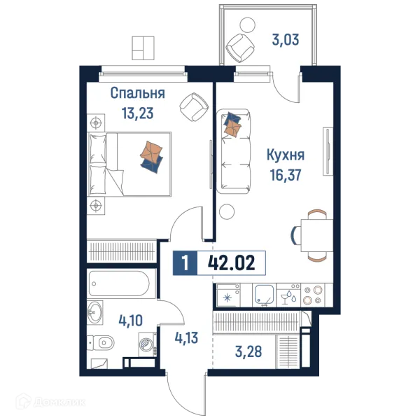 Планировка 1 комн. в ЖК Максималист