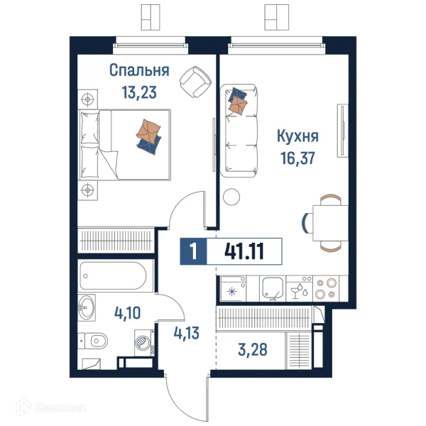 Планировка 1 комн. в ЖК Максималист