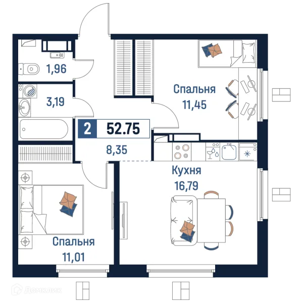 Планировка 2 комн. в ЖК Максималист