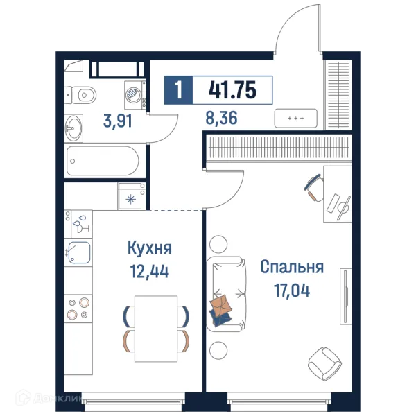 Планировка 1 комн. в ЖК Максималист