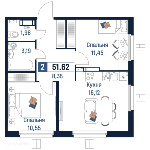 Планировка 2 комн. в ЖК Максималист