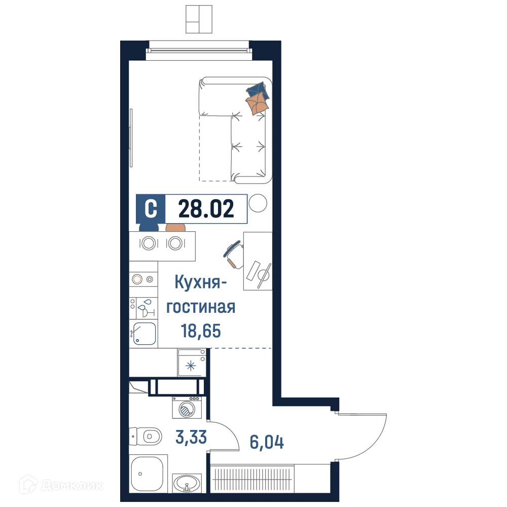 Планировка студии квартиры 28.02 м² в ЖК Максималист, г. Мурино — фото 1