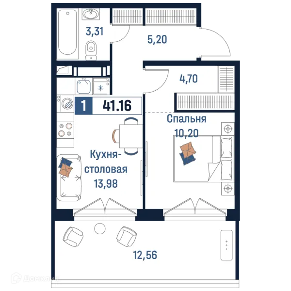 Планировка 1 комн. в ЖК Максималист