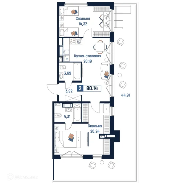 Планировка 2 комн. в ЖК Максималист