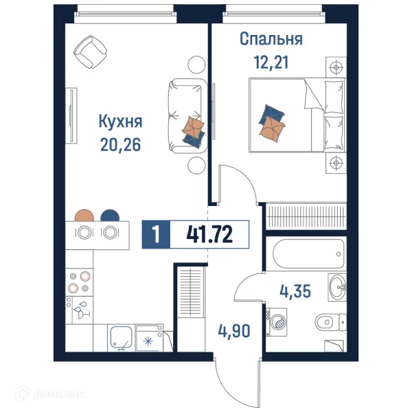 Планировка 1 комн. в ЖК Максималист