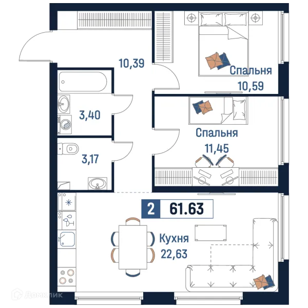 Планировка 2 комн. в ЖК Максималист