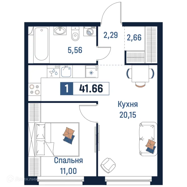 Планировка 1 комн. в ЖК Максималист