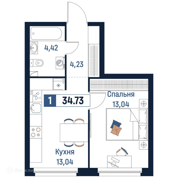 Планировка 1 комн. в ЖК Максималист