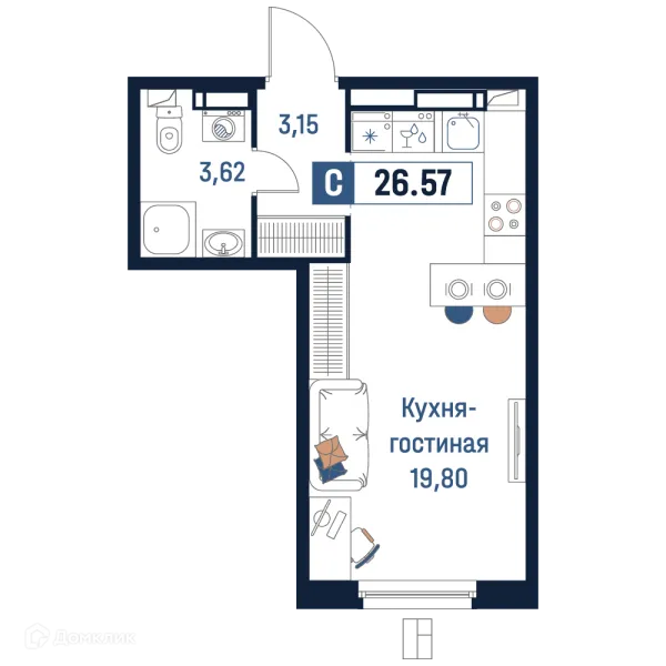 Планировка Студия в ЖК Максималист