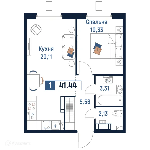 Планировка 1 комн. в ЖК Максималист