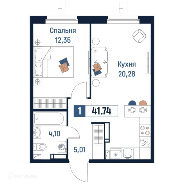Планировка 1 комн. в ЖК Максималист