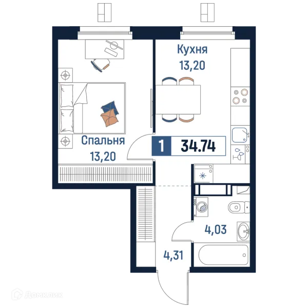 Планировка 1 комн. в ЖК Максималист