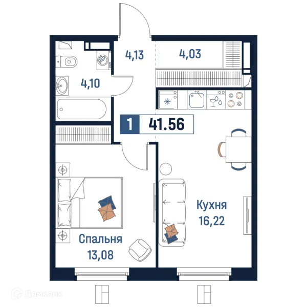 Планировка 1 комн. в ЖК Максималист