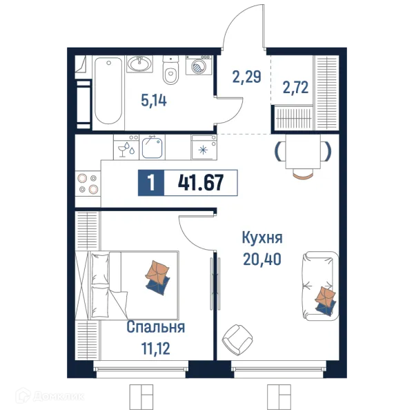 Планировка 1 комн. в ЖК Максималист