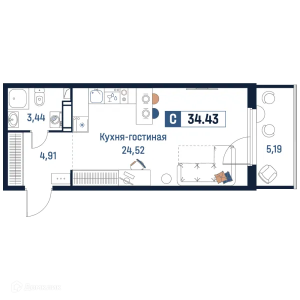Планировка Студия в ЖК Максималист