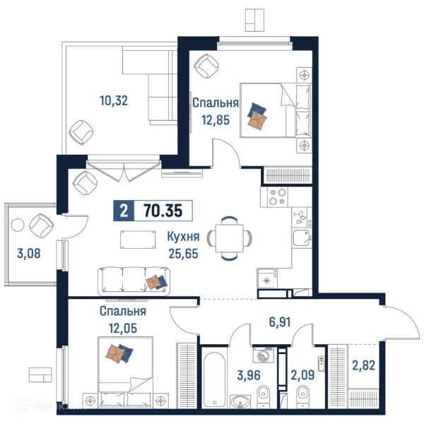 Планировка 2 комн. в ЖК Максималист
