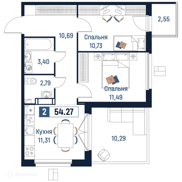 Планировка 2 комн. в ЖК Максималист