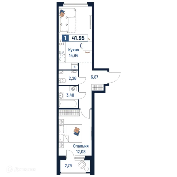 Планировка 1 комн. в ЖК Максималист