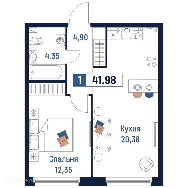 Планировка 1 комн. в ЖК Максималист
