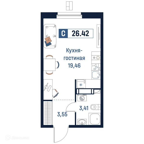Планировка Студия в ЖК Максималист