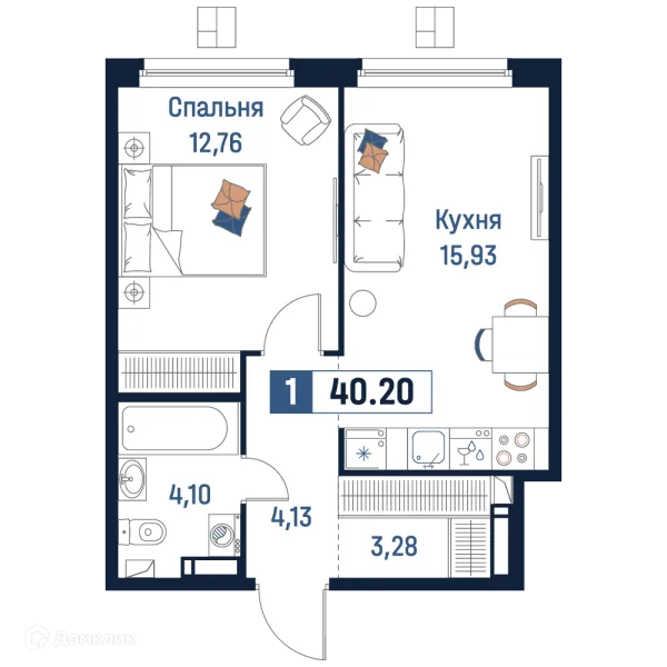 Планировка 1 комн. в ЖК Максималист