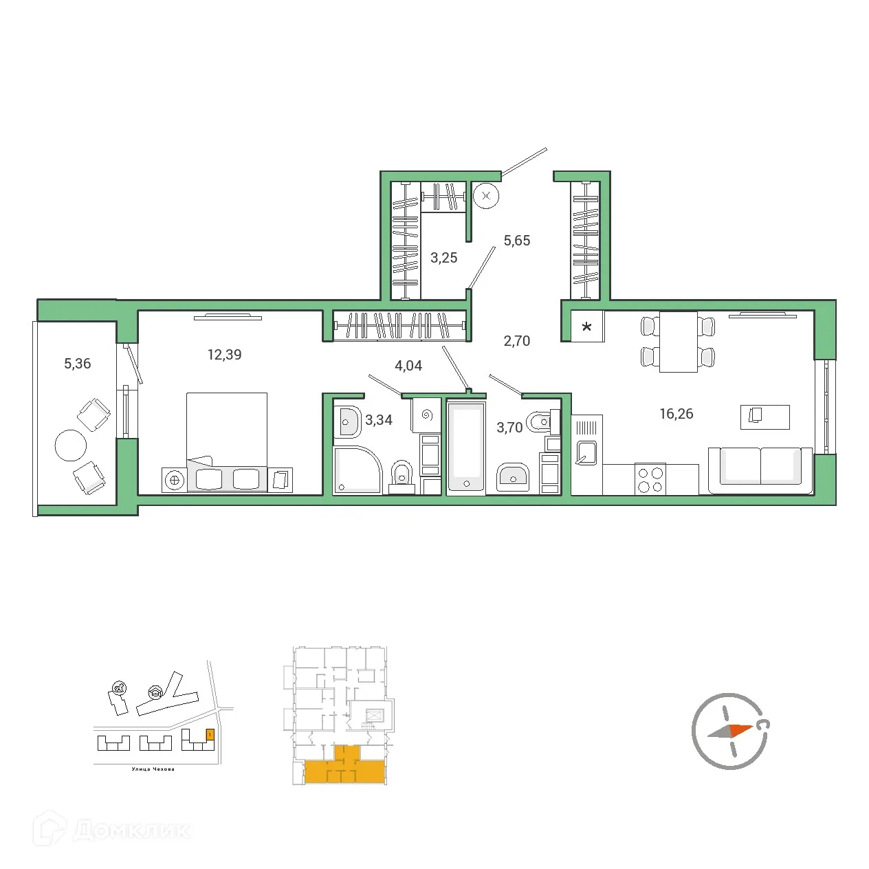 Планировка 1-комнатной квартиры 54.31 м² в ЖК IQ ГАТЧИНА (Айкью Гатчина), г. Гатчина — фото 1
