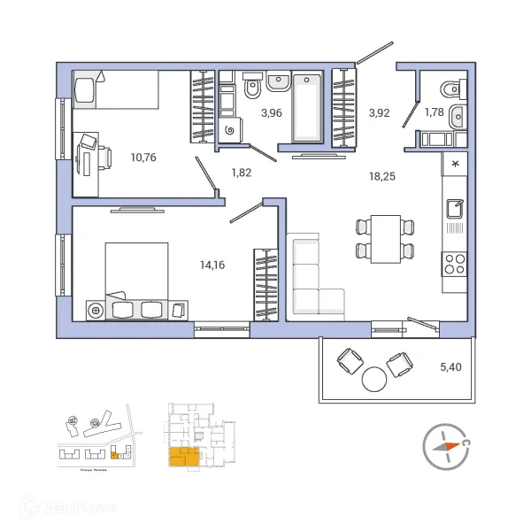 Планировка 2 комн. в ЖК IQ ГАТЧИНА (Айкью Гатчина)