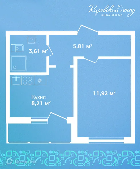 Планировка 1-комнатной квартиры 29.6 м² в ЖК Кировский посад, г. Гатчина — фото 1