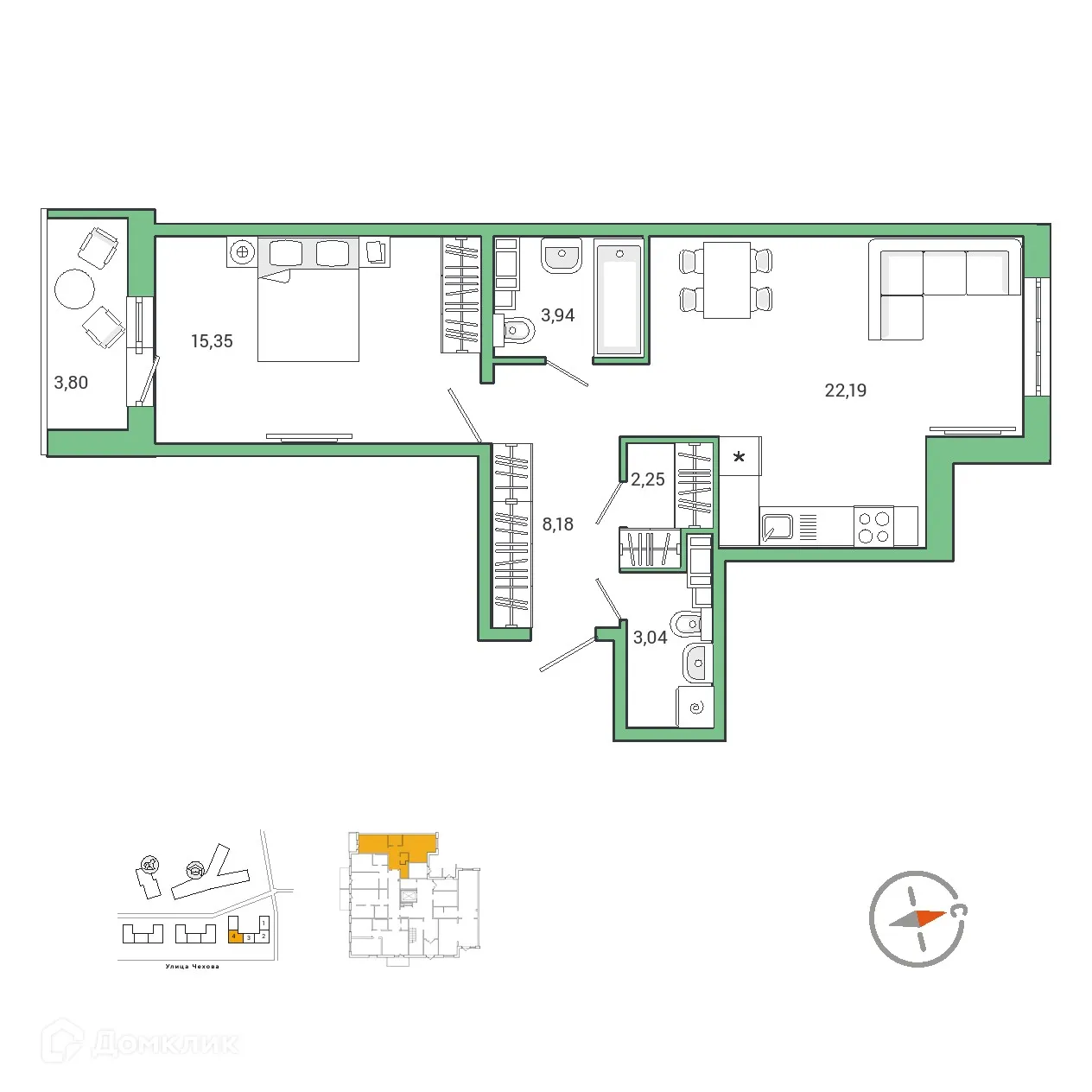 Планировка 1-комнатной квартиры 57.05 м² в ЖК IQ ГАТЧИНА (Айкью Гатчина), г. Гатчина — фото 1