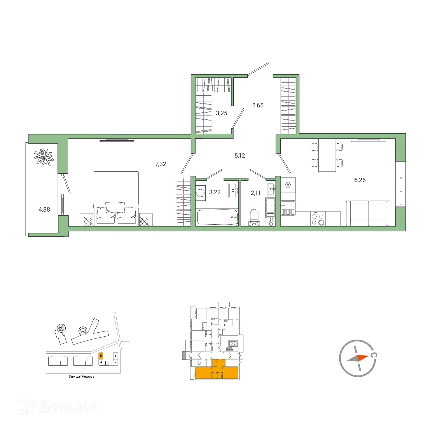 Планировка 1-комнатной квартиры 55.37 м² в ЖК IQ ГАТЧИНА (Айкью Гатчина), г. Гатчина — фото 1