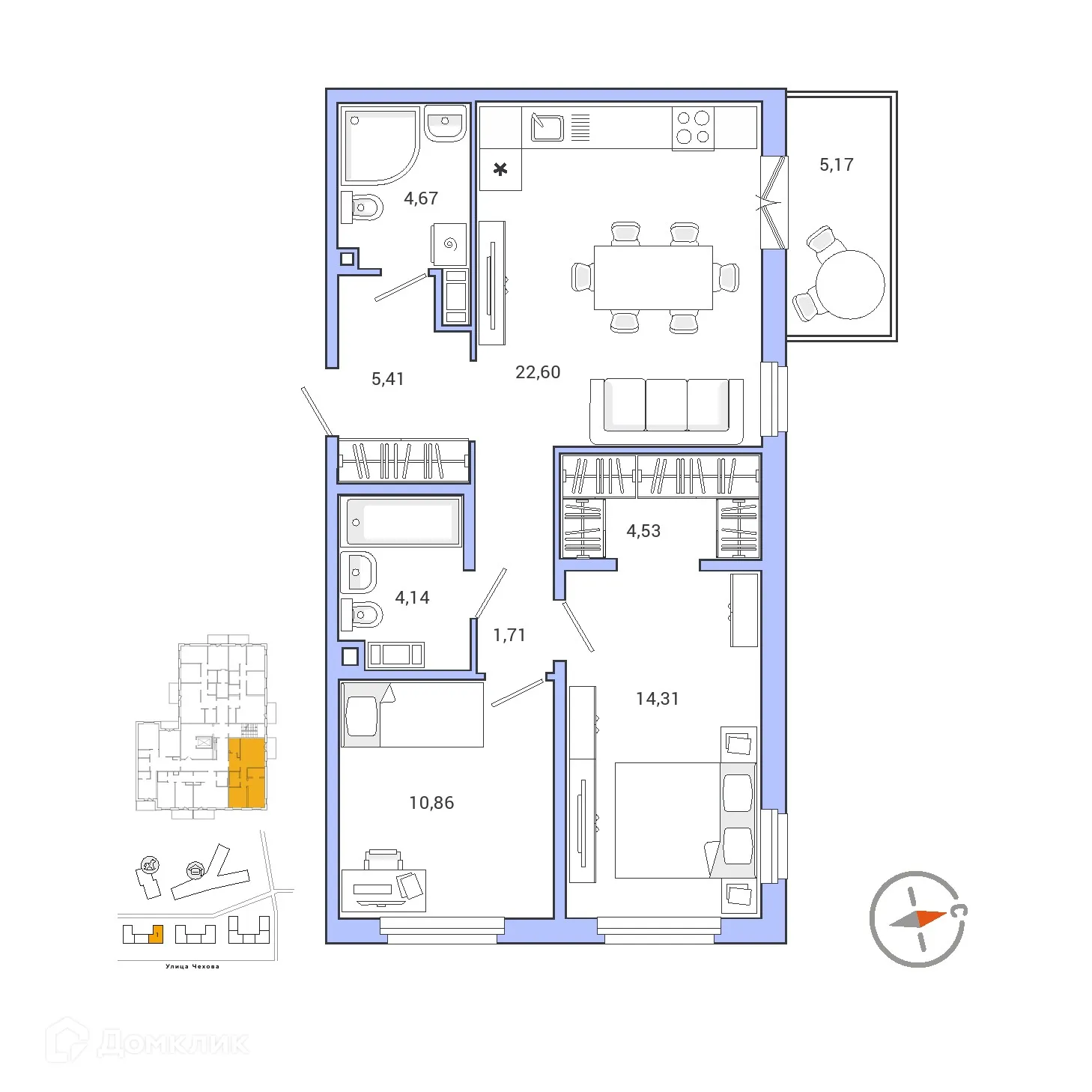 Планировка 2-комнатной квартиры 69.88 м² в ЖК IQ ГАТЧИНА (Айкью Гатчина), г. Гатчина — фото 1