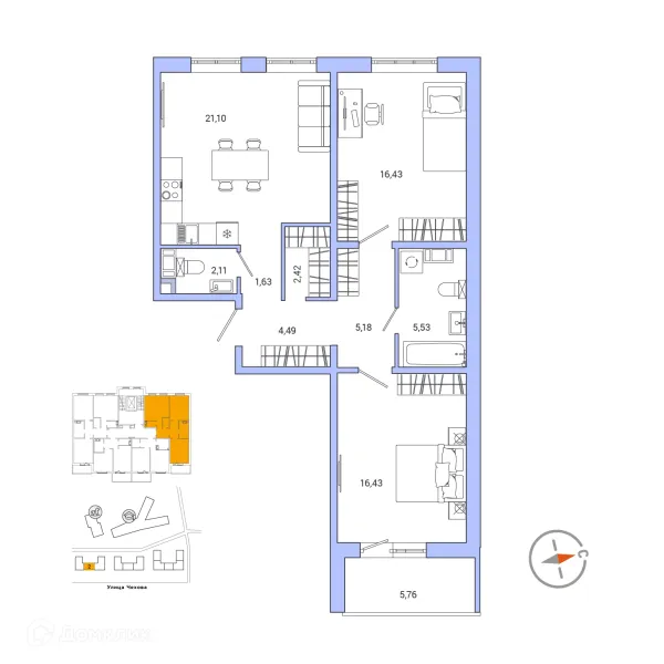 Планировка 2 комн. в ЖК IQ ГАТЧИНА (Айкью Гатчина)