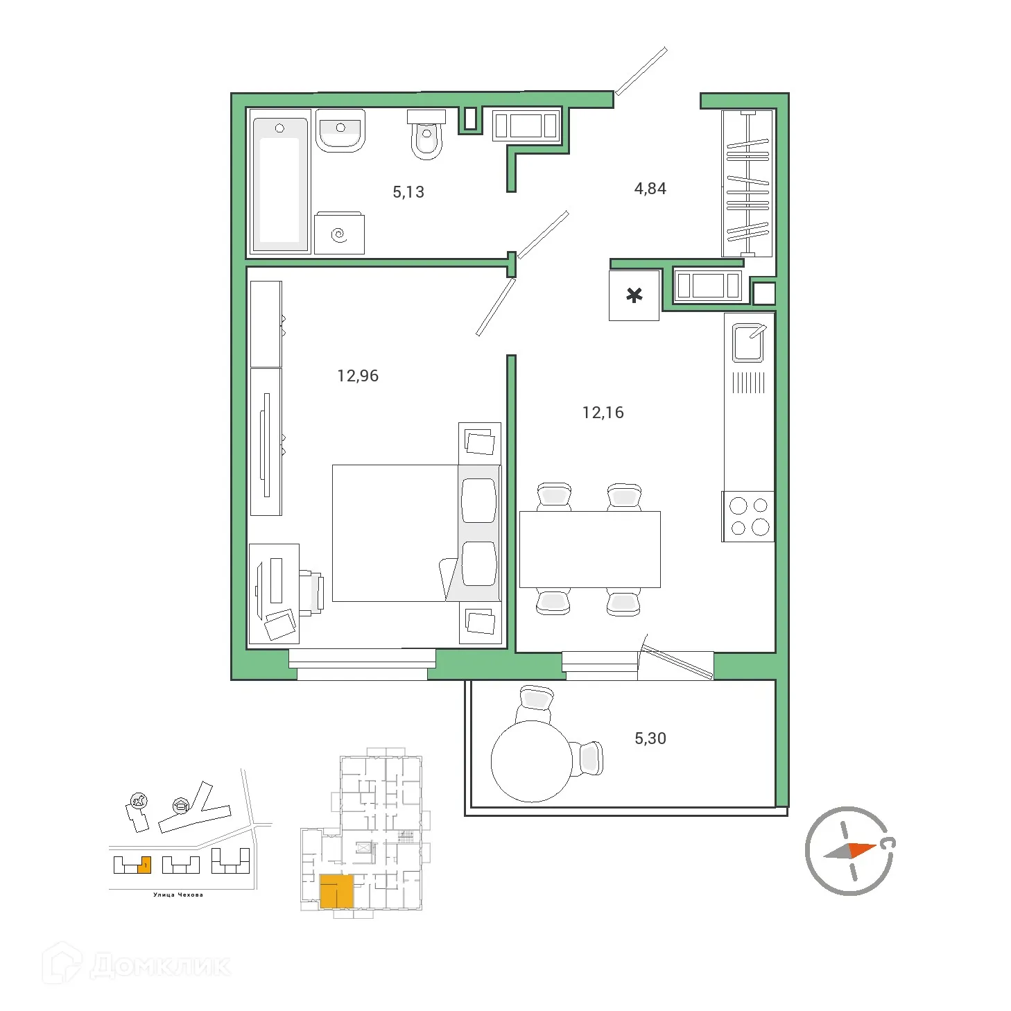 Планировка 1-комнатной квартиры 36.88 м² в ЖК IQ ГАТЧИНА (Айкью Гатчина), г. Гатчина — фото 1