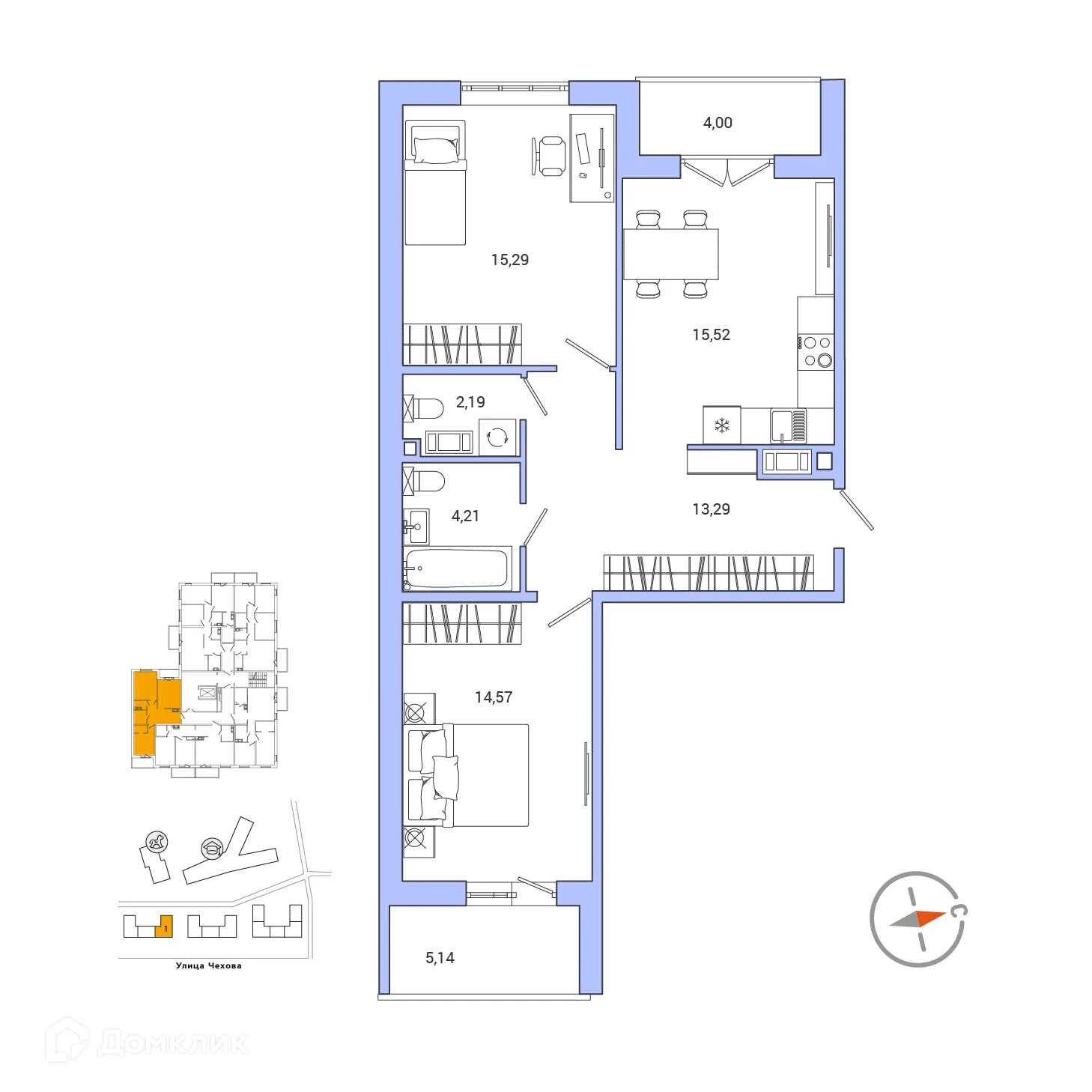 Планировка 2-комнатной квартиры 69.64 м² в ЖК IQ ГАТЧИНА (Айкью Гатчина), г. Гатчина — фото 1