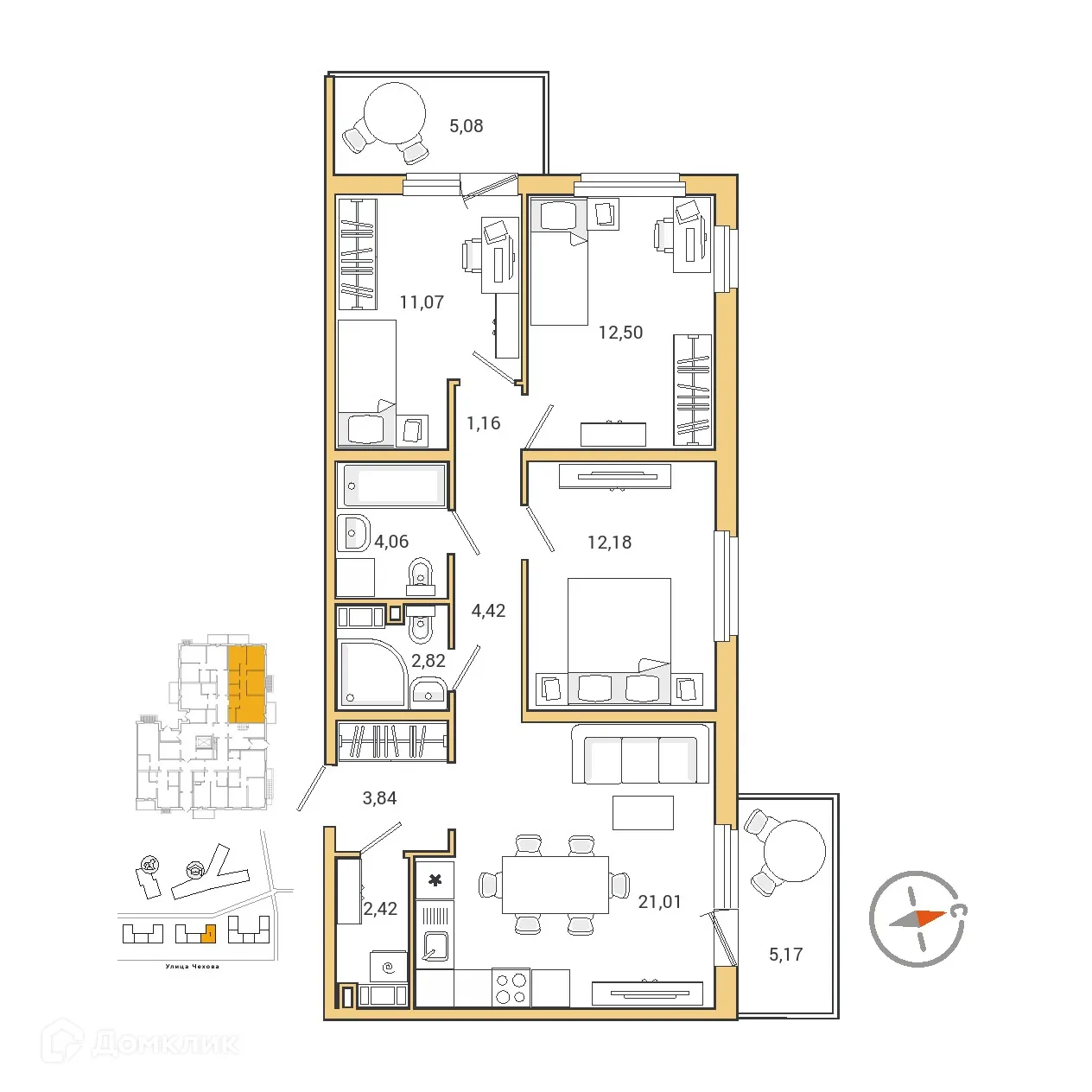 Планировка 3-комнатной квартиры 78.75 м² в ЖК IQ ГАТЧИНА (Айкью Гатчина), г. Гатчина — фото 1