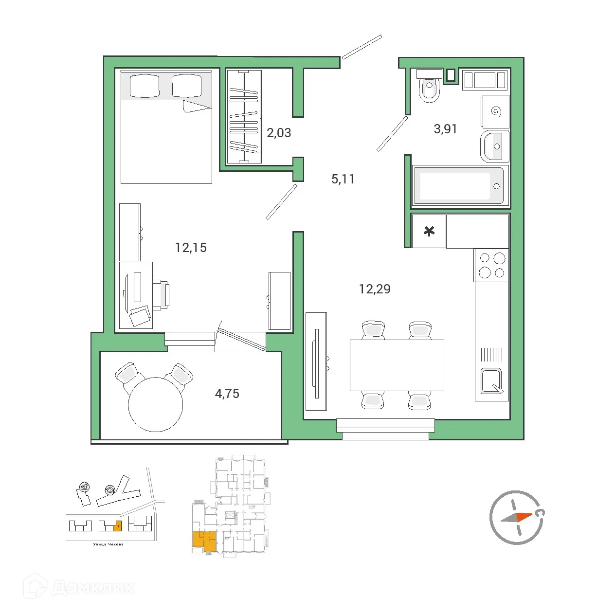 Планировка 1-комнатной квартиры 38.06 м² в ЖК IQ ГАТЧИНА (Айкью Гатчина), г. Гатчина — фото 1