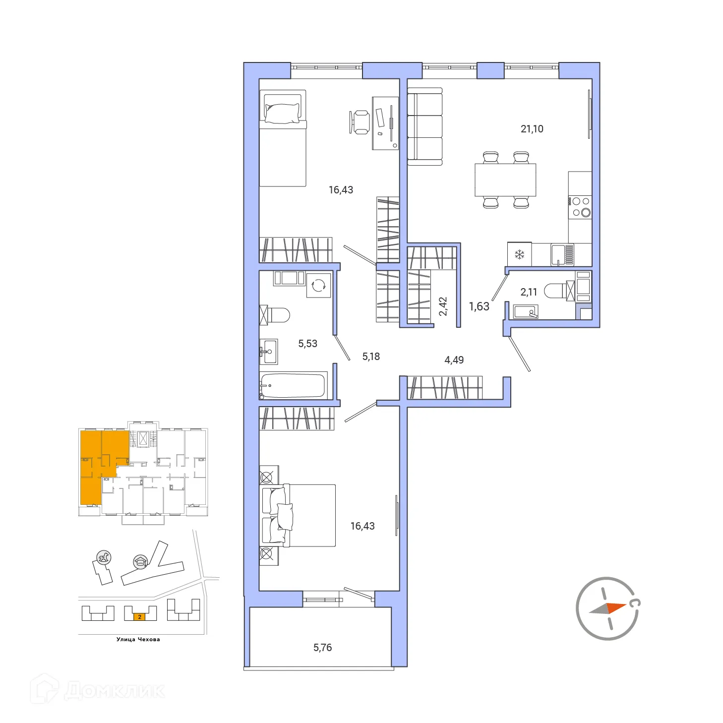 Планировка 2-комнатной квартиры 78.2 м² в ЖК IQ ГАТЧИНА (Айкью Гатчина), г. Гатчина — фото 1
