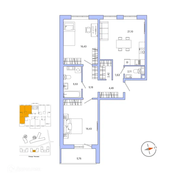 Планировка 2 комн. в ЖК IQ ГАТЧИНА (Айкью Гатчина)