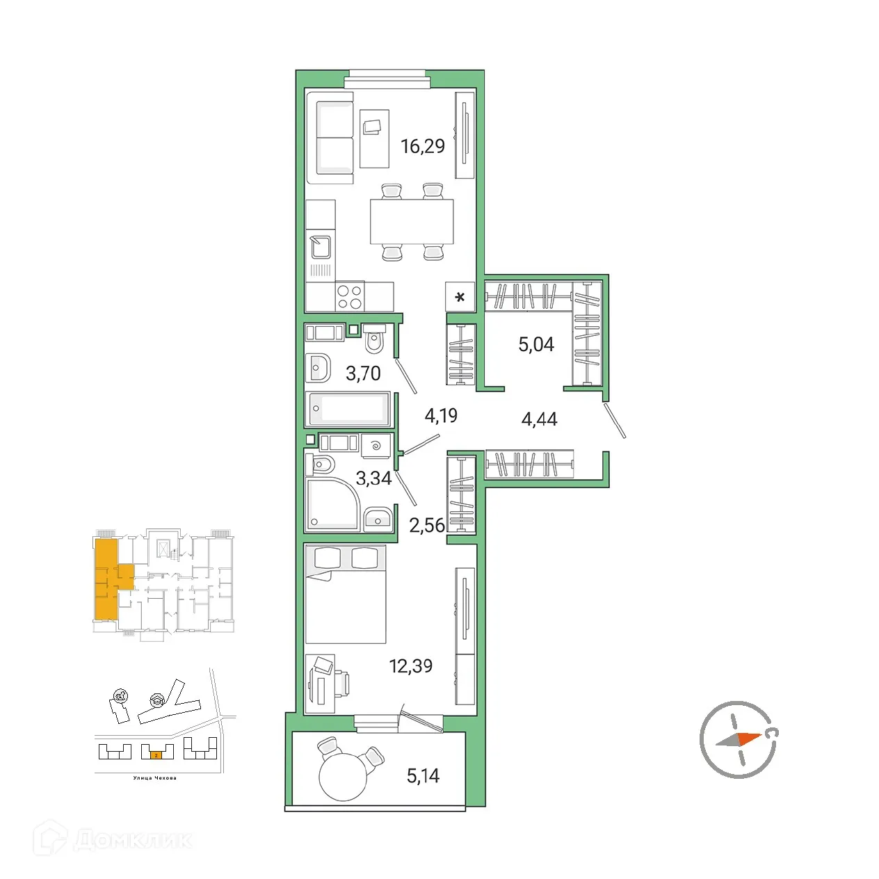 Планировка 1-комнатной квартиры 55.47 м² в ЖК IQ ГАТЧИНА (Айкью Гатчина), г. Гатчина — фото 1