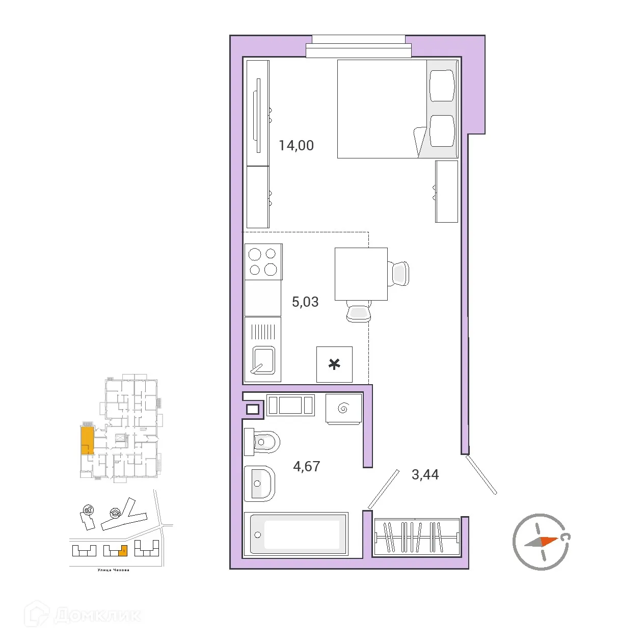 Планировка 1-комнатной квартиры 27.14 м² в ЖК IQ ГАТЧИНА (Айкью Гатчина), г. Гатчина — фото 1