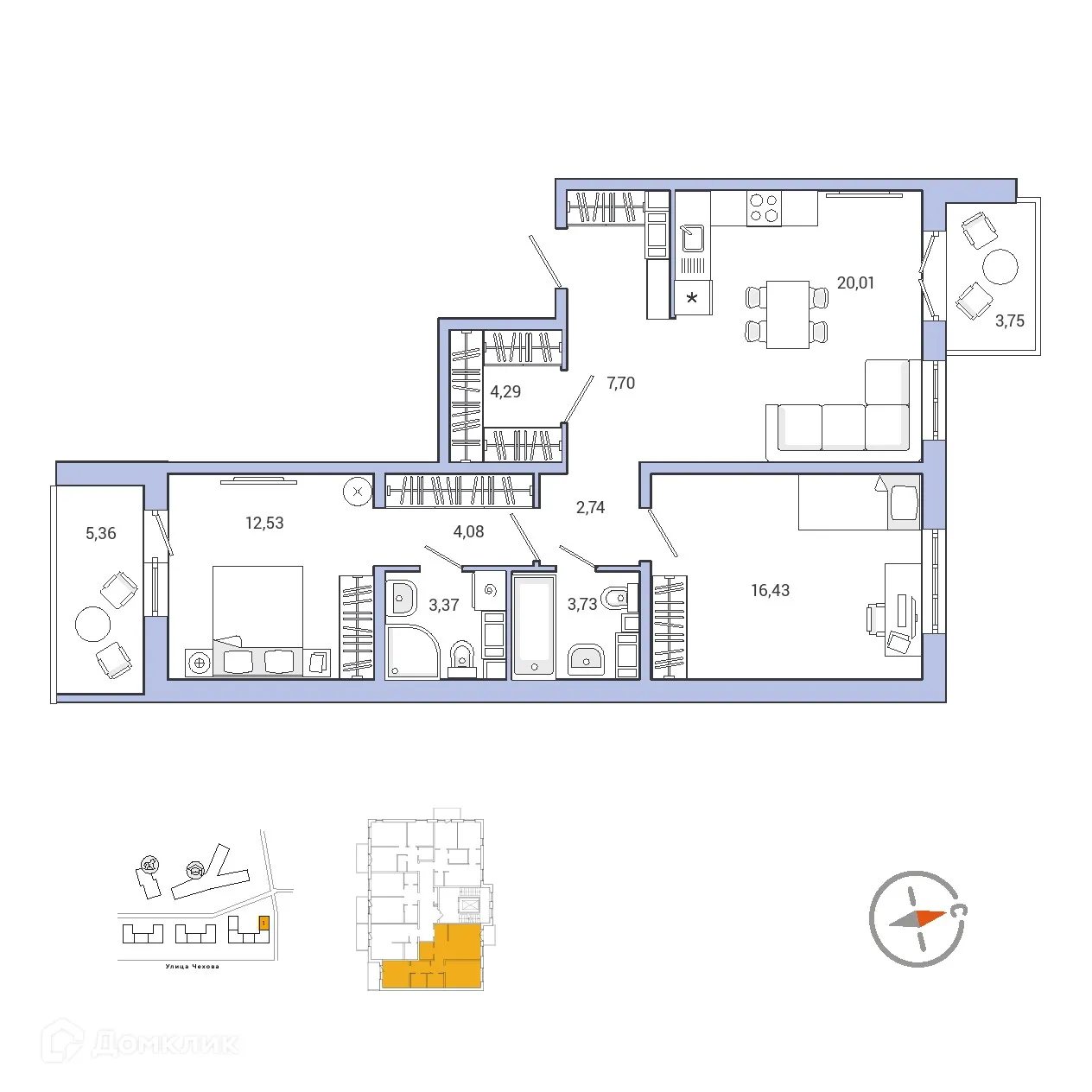Планировка 2-комнатной квартиры 79.84 м² в ЖК IQ ГАТЧИНА (Айкью Гатчина), г. Гатчина — фото 1