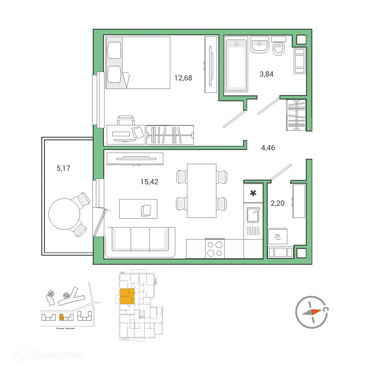 Планировка 1-комнатной квартиры 40.25 м² в ЖК IQ ГАТЧИНА (Айкью Гатчина), г. Гатчина — фото 1