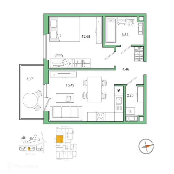 Планировка 1 комн. в ЖК IQ ГАТЧИНА (Айкью Гатчина)