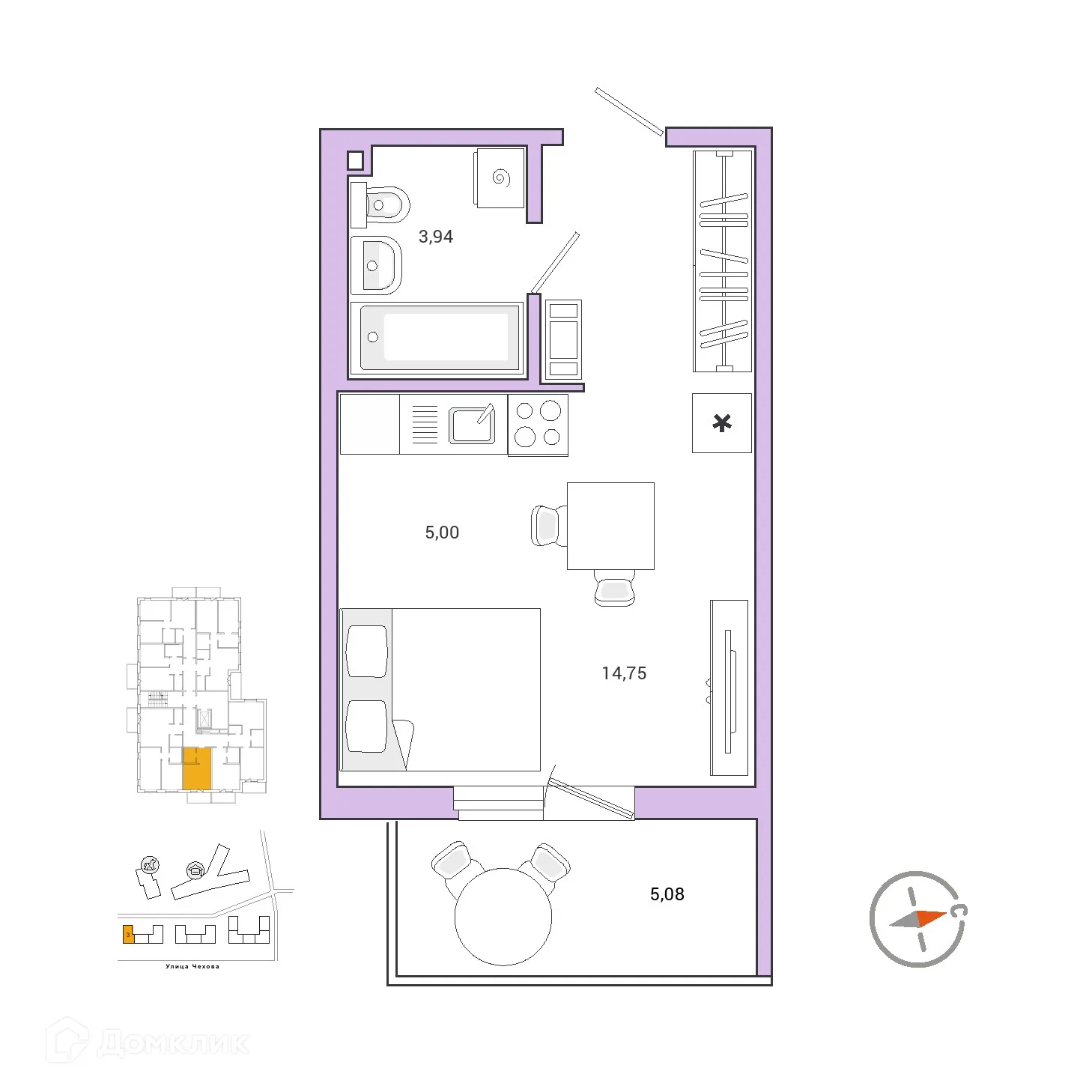 Планировка 1-комнатной квартиры 25.31 м² в ЖК IQ ГАТЧИНА (Айкью Гатчина), г. Гатчина — фото 1