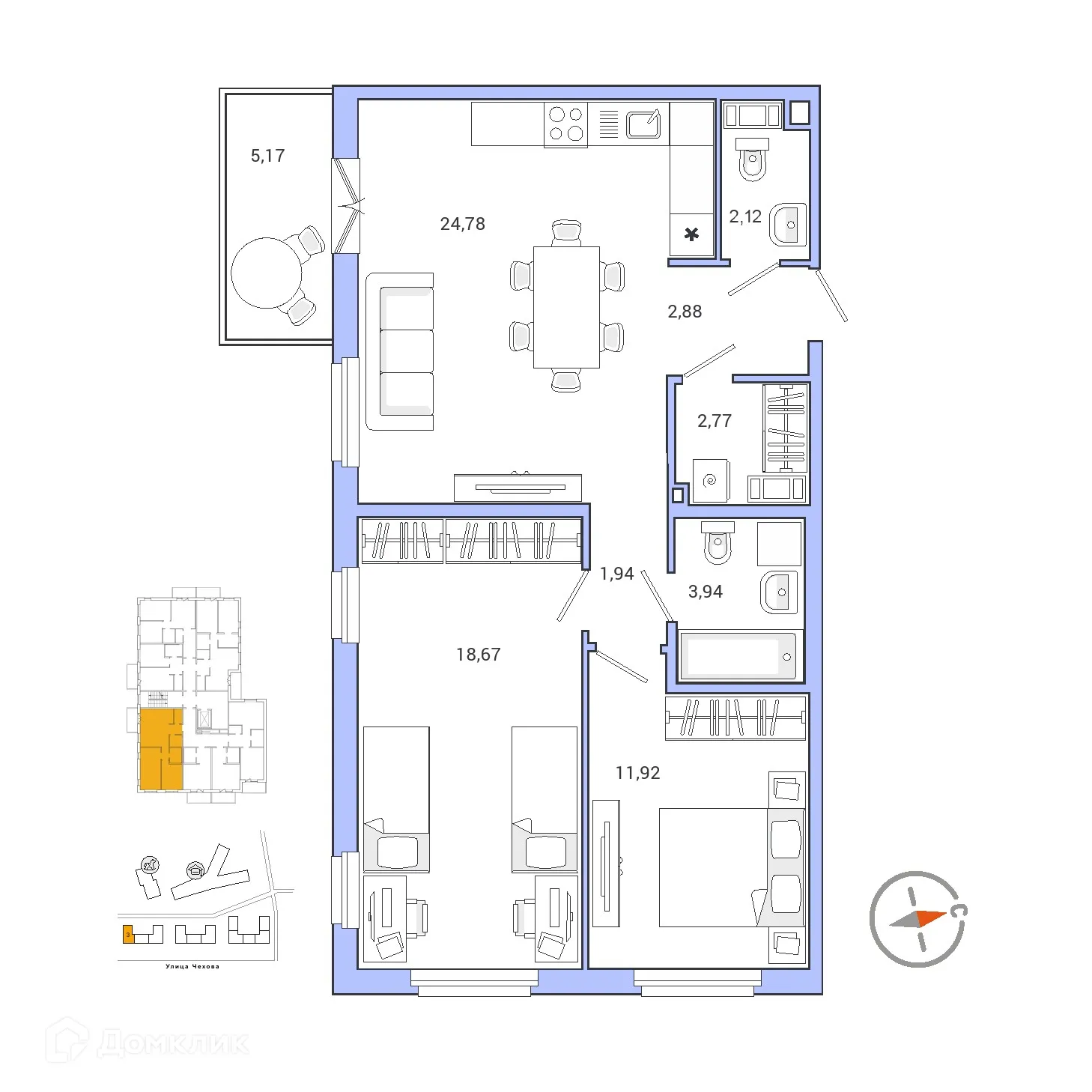 Планировка 2-комнатной квартиры 70.67 м² в ЖК IQ ГАТЧИНА (Айкью Гатчина), г. Гатчина — фото 1