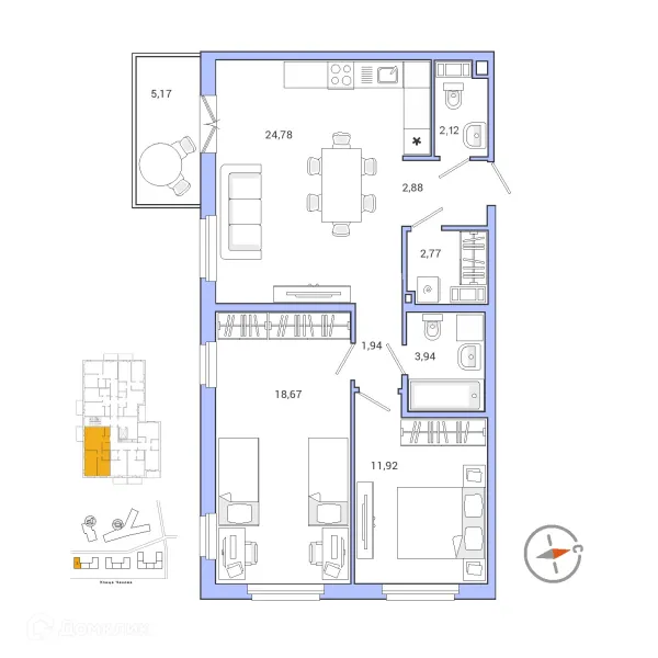 Планировка 2 комн. в ЖК IQ ГАТЧИНА (Айкью Гатчина)