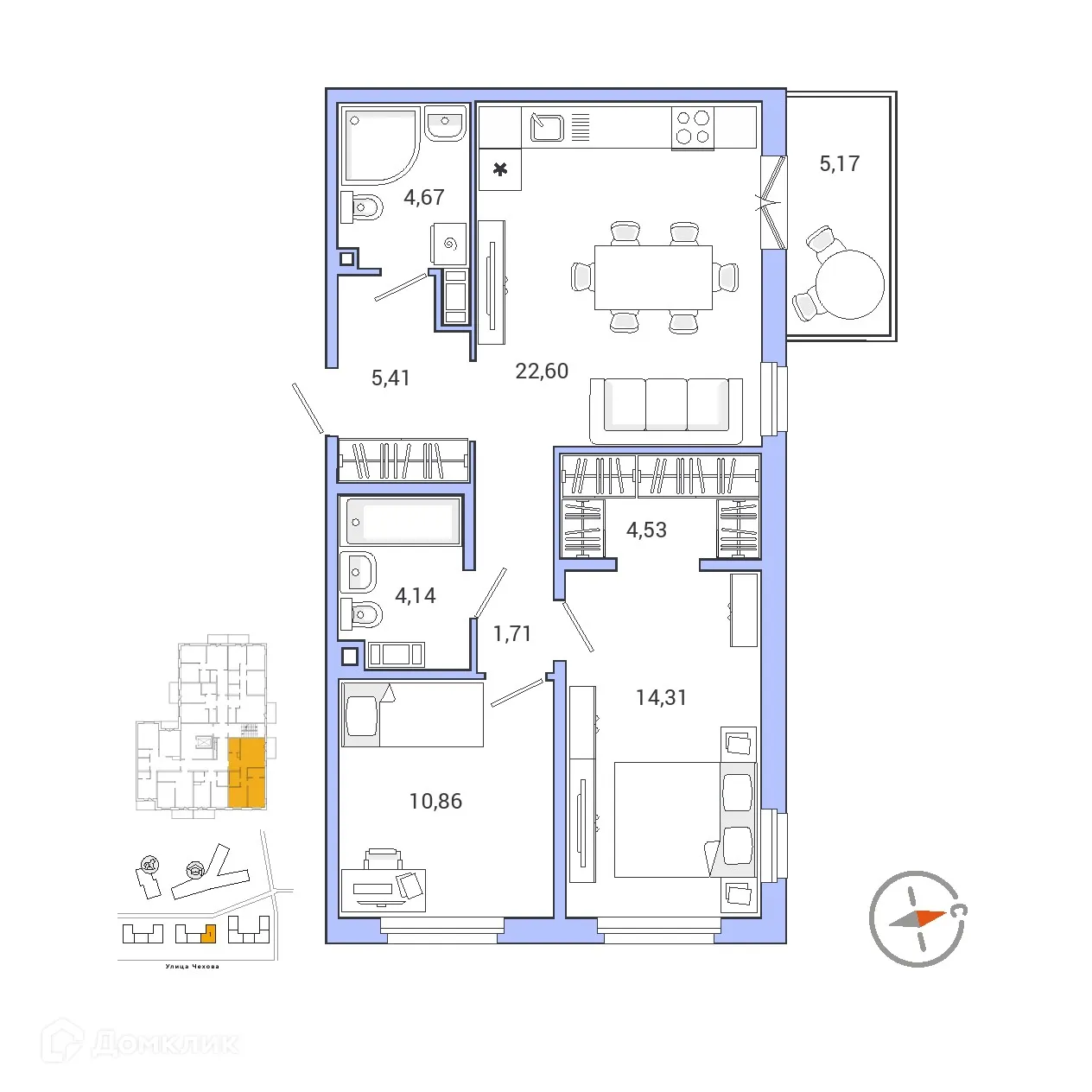 Планировка 2-комнатной квартиры 69.88 м² в ЖК IQ ГАТЧИНА (Айкью Гатчина), г. Гатчина — фото 1