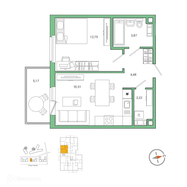 Планировка 1 комн. в ЖК IQ ГАТЧИНА (Айкью Гатчина)